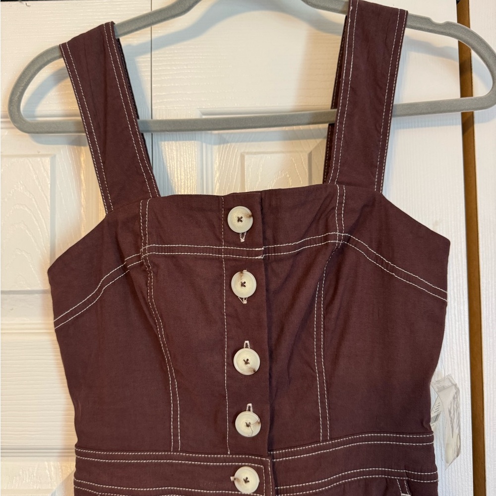Maeve by Anthropologie Chic Brown Button-Front Bodice Jumpsuit Size 0 Wide Leg - Picture 2 of 14
